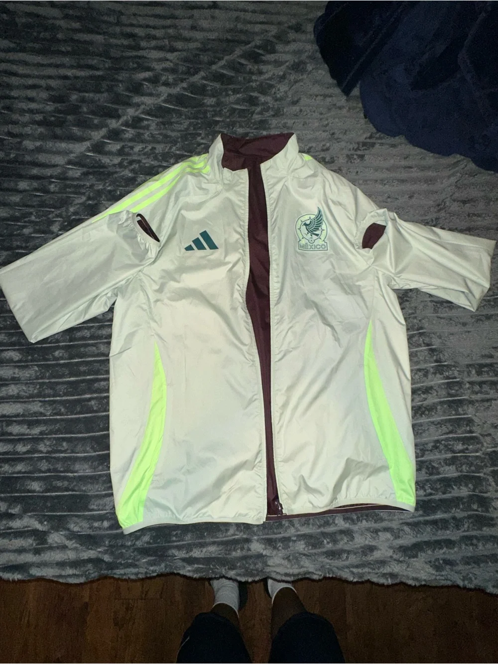 adidas Maroon and White Full-Zip Athletic Jacket